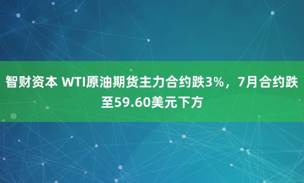 智财资本 WTI原油期货主力合约跌3%，7月合约跌至59.60美元下方